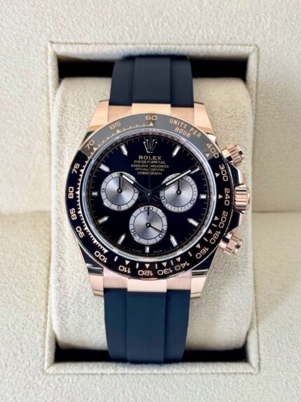NEW 2024 Rolex Daytona 40mm 126515LN Rose Gold Oysterflex Black Dial Dial