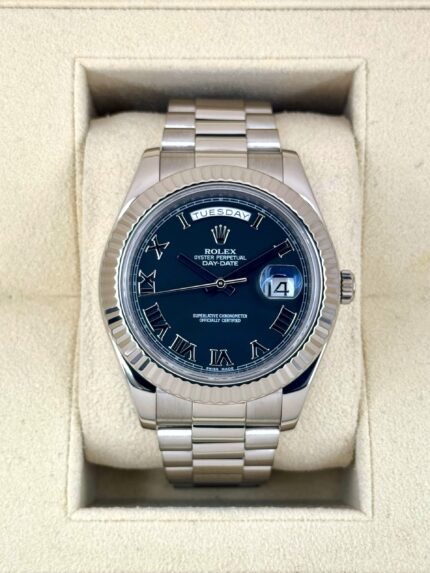 2015 Rolex Day-Date II 41mm 218239 White Gold Presidential Black Dial