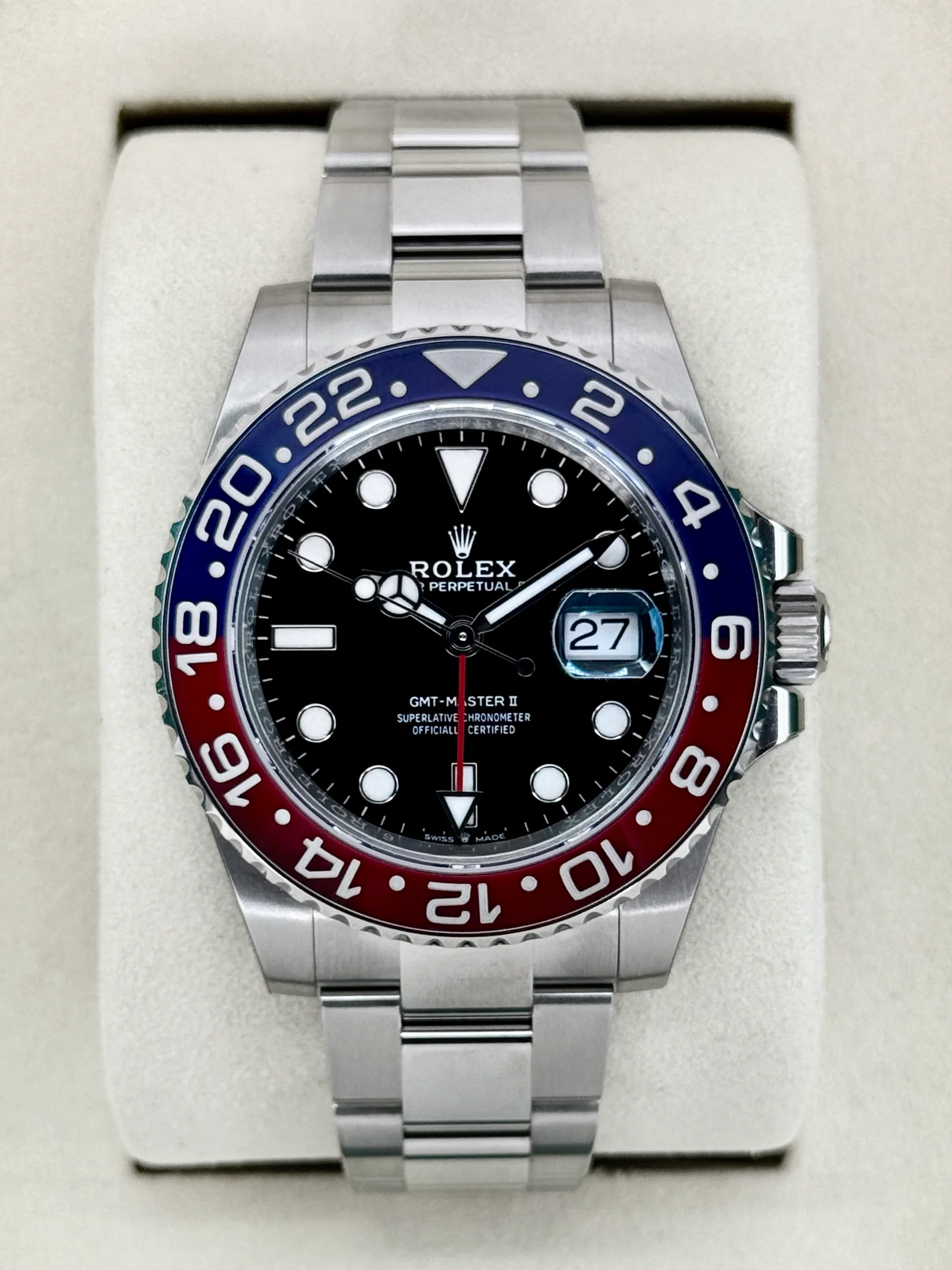 C23CF4F3-F9B2-4129-B2CE-4C9E2D05942F 2026 Rolex GMT-Master II "Pepsi" 40mm 126710BLRO Stainless Steel Oyster Bracelet Black Dial (Unworn)
