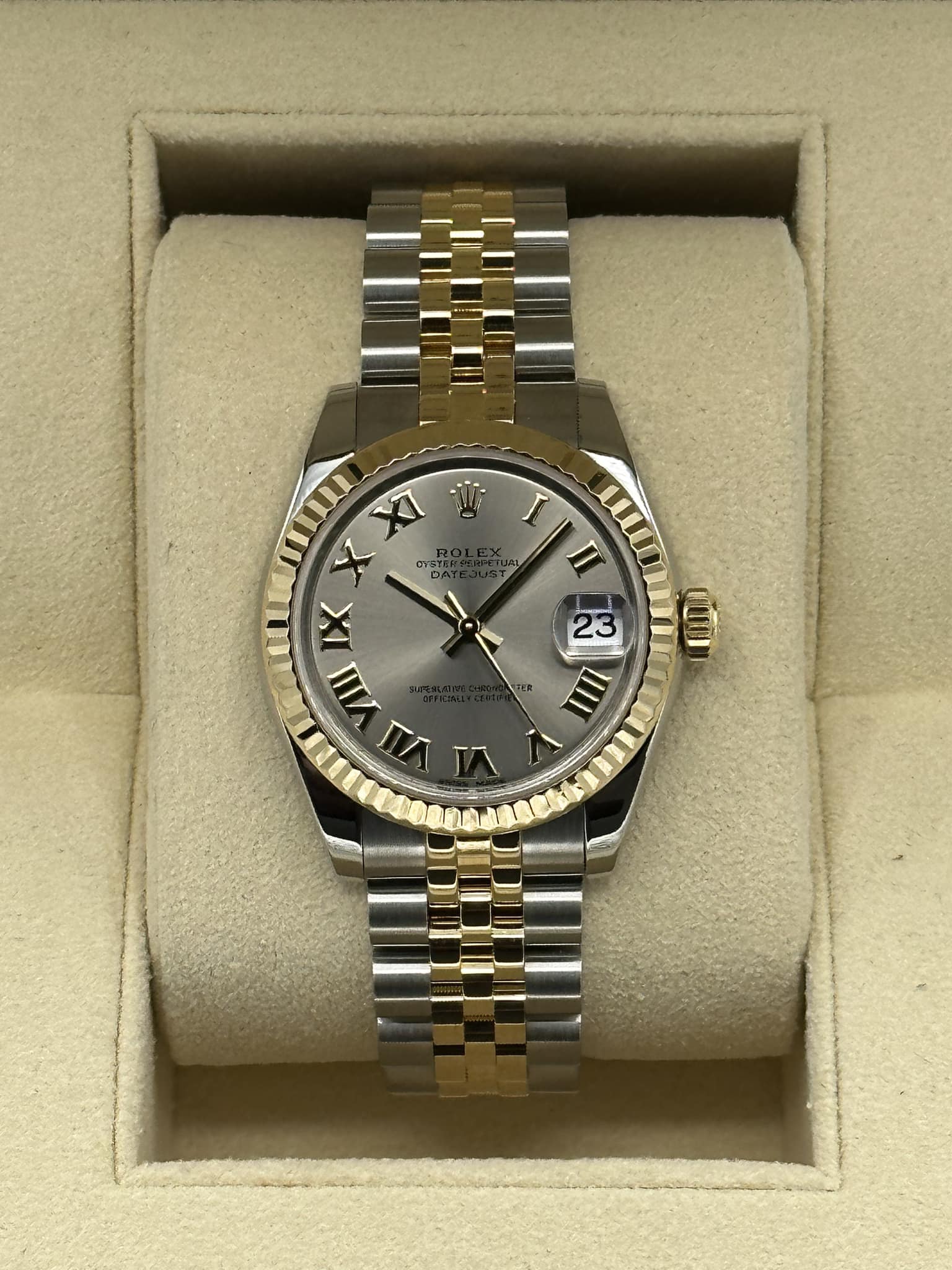 1_e31187fd-a500-4efc-94da-90ea3c382c2a.jpg 2019 Rolex Datejust 31mm 178273 Two-Tone Grey Roman Numeral Dial