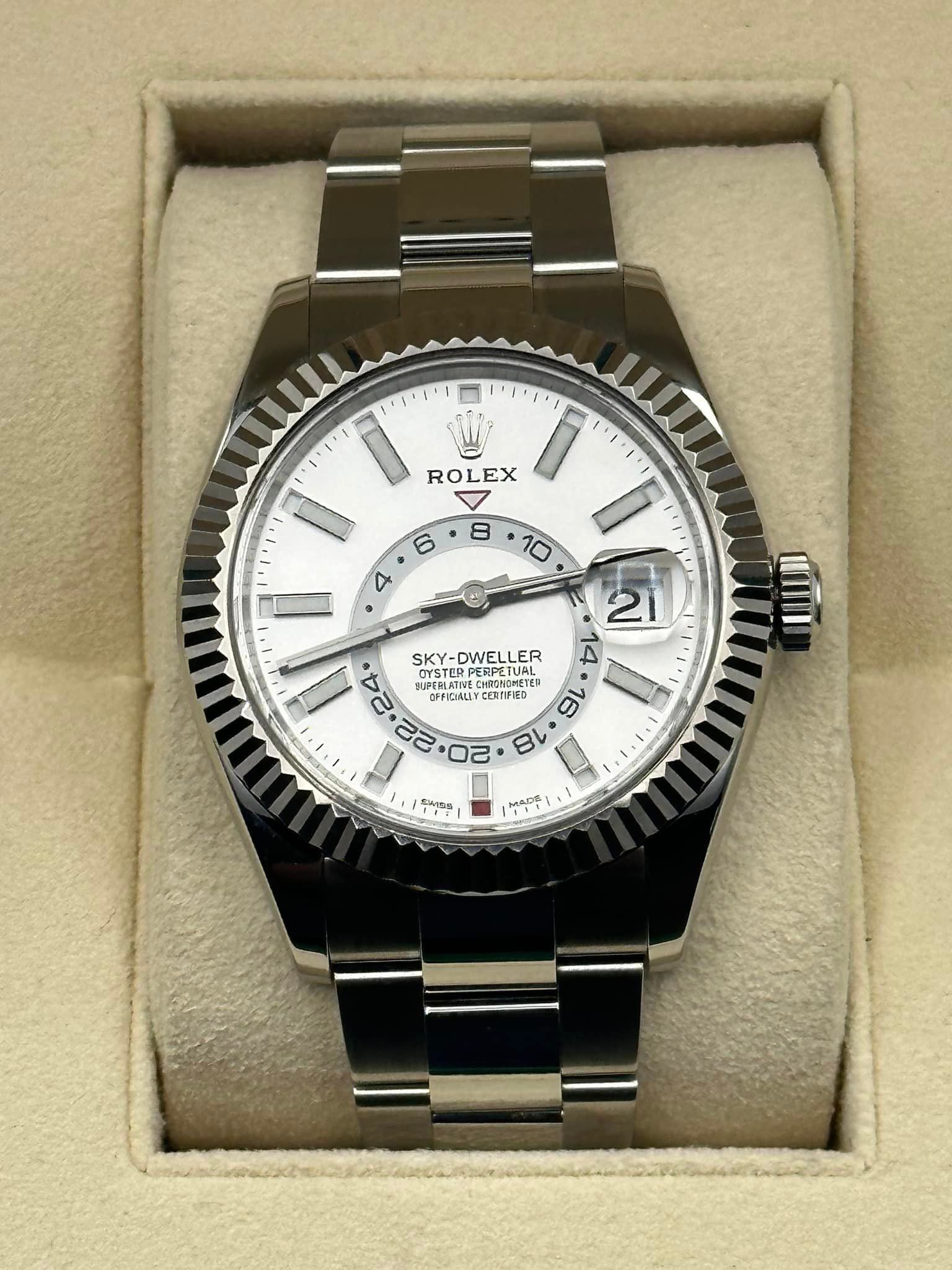 355486947_10167409468455532_2848733884056523500_n.jpg Rolex Sky-Dweller 42mm 326934 Stainless Steel Oyster White Dial