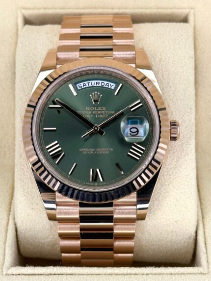 2024 Rolex Day-Date 40mm 228235 Presidential Rose Gold Olive Dial (Unworn)