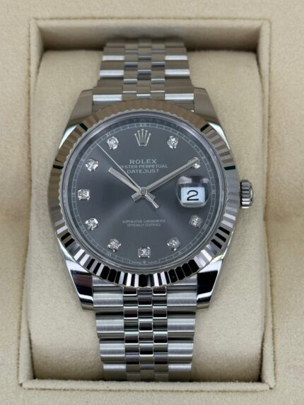 2023 Rolex Datejust 41mm 126334 Steel Jubilee Grey 10 Diamond Dial