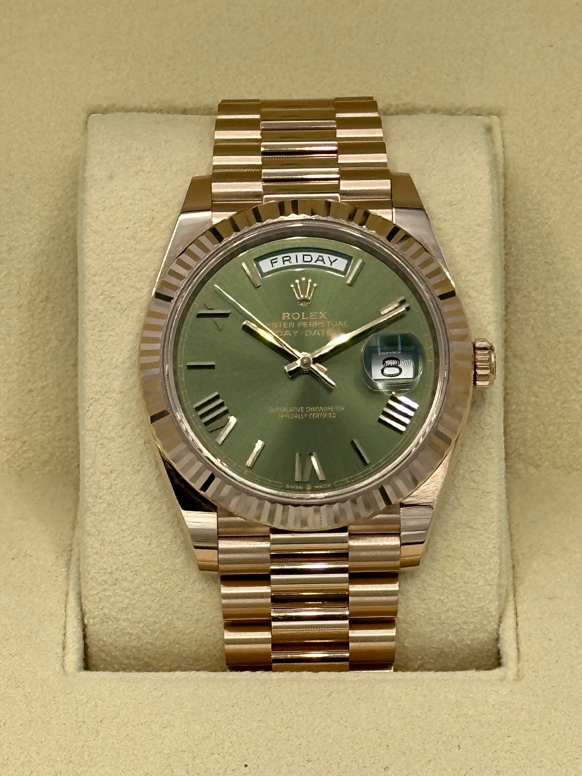 IMG_4178.jpg 2023 Rolex Day-Date 40mm 228235 Presidential Rose Gold Olive Dial (Unworn)