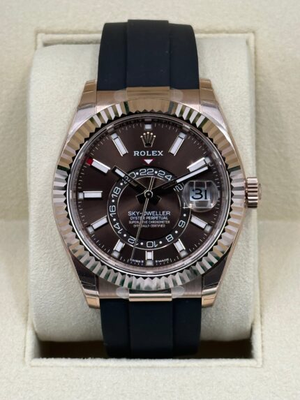 2023 Rolex Sky-Dweller 336235 Rose Gold Oysterflex Chocolate Dial (Unworn)