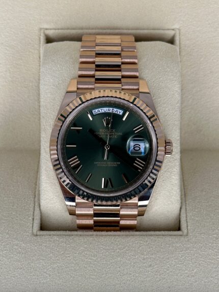 2022 Rolex Day-Date 40mm 228235 Presidential Rose Gold Olive Dial (Unworn)