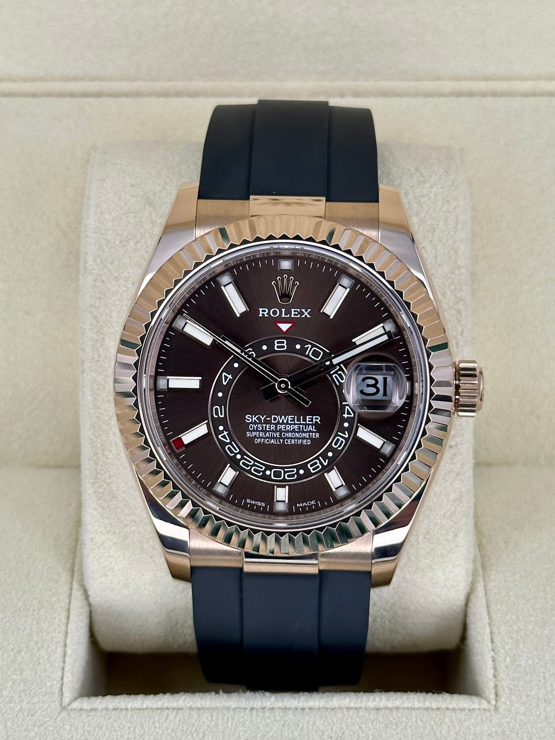 IMG_6676.jpg 2022 Rolex Sky-Dweller 42mm 326235 Rose Gold Oysterflex Chocolate Dial