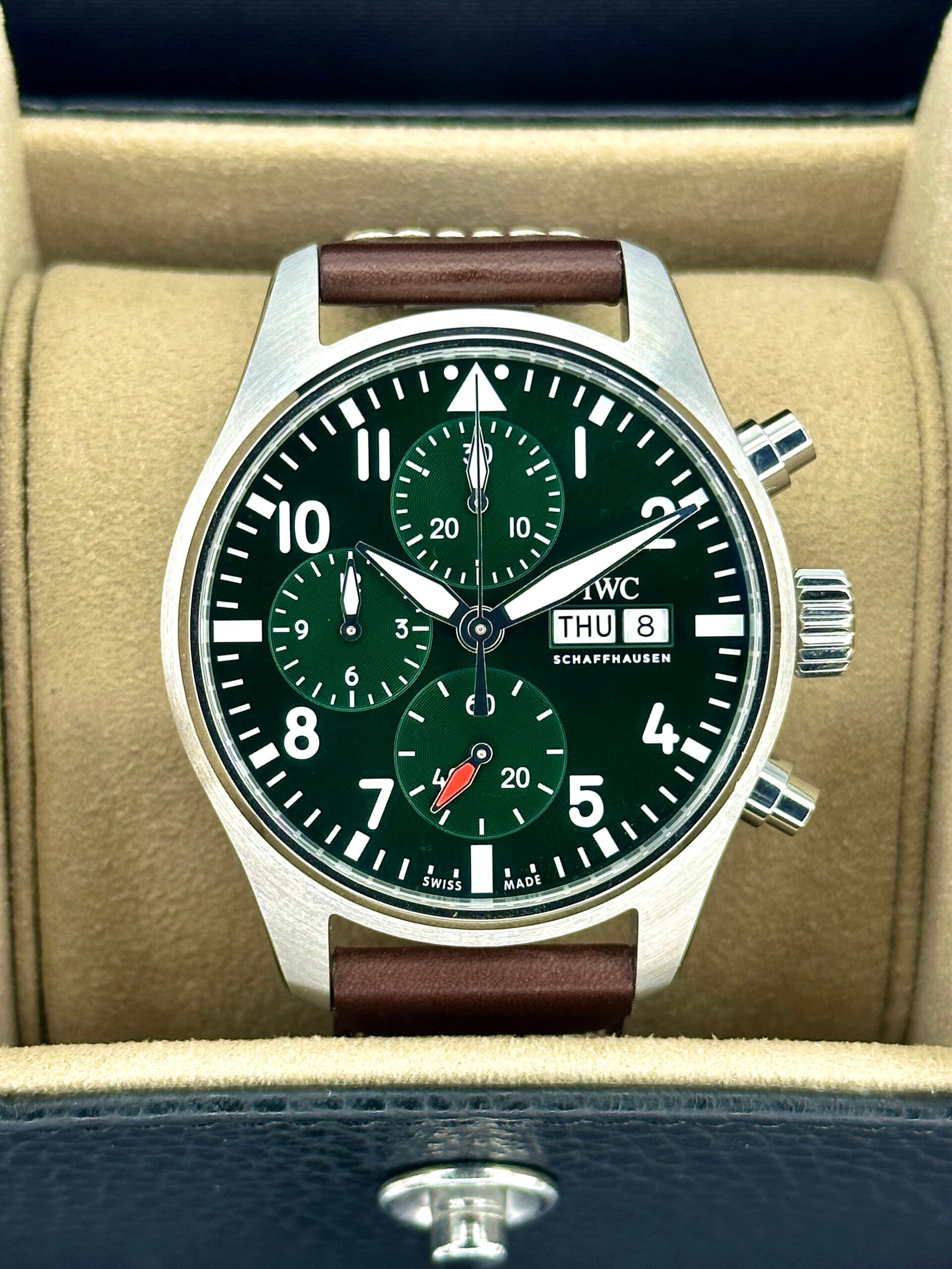 IMG_6876.jpg 2023 IWC Pilot's Chronograph 41mm IW388103 Stainless Steel Green Dial (Unworn)