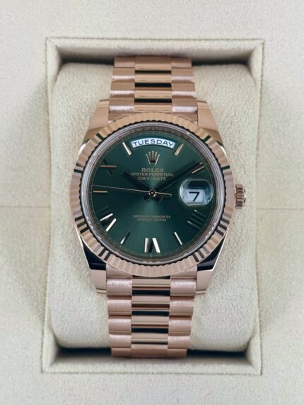 2025 Rolex Day-Date 40mm 228235 Presidential Rose Gold Olive Dial (Unworn)