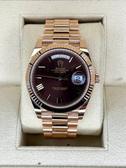 2021 Rolex Day-Date 40mm 228235 Presidential Rose Gold Chocolate Dial